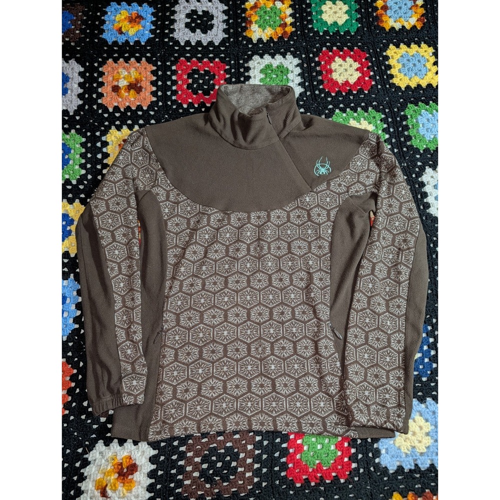Spyder Active Quarter Zip Women's Large‎ Brown Teal Geometric Pattern Mock Neck